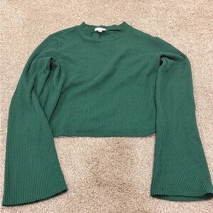 Women's Green bell sleeved cop Ribbed Top